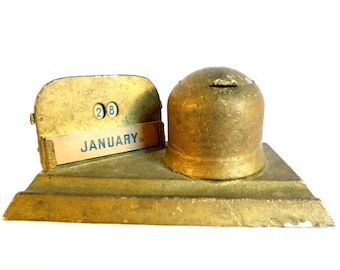 Antique Perpetual Desk Calendar and Inkwell