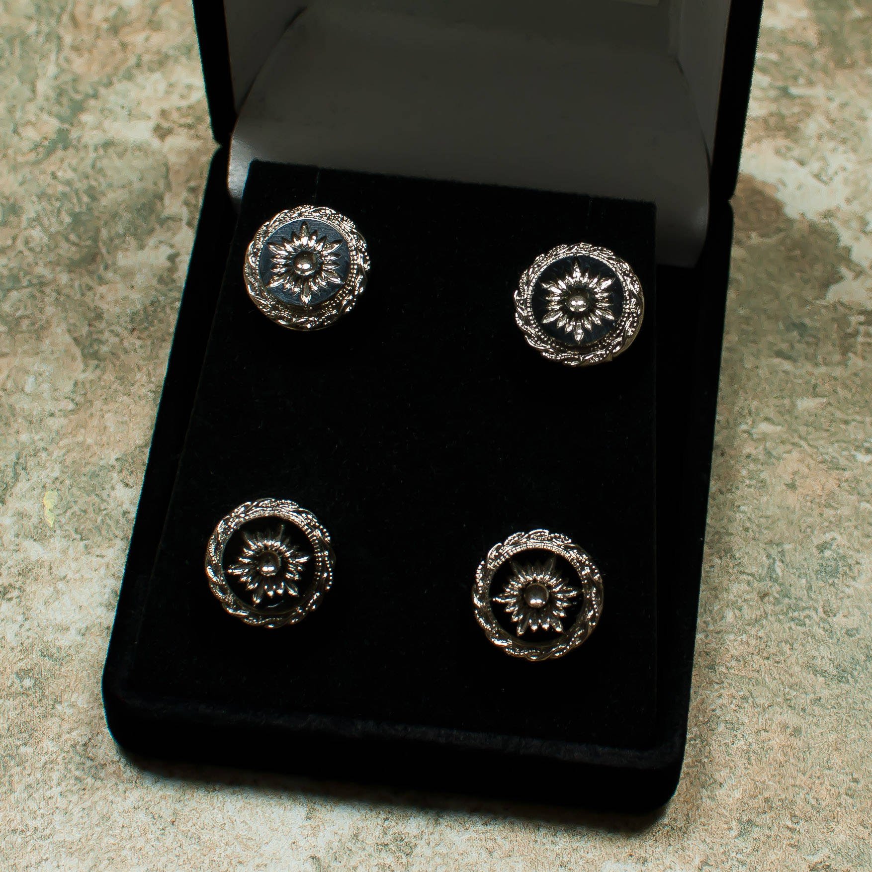 Horse Show Number Holders Silver and Jet Carved