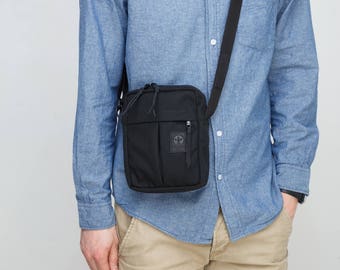 Black shoulder bag Black Small messenger Bag Travel bag Bag for men Cordura bag