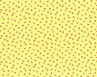Minny Muu yellow with red cherries Fall 2016 - Lecien Japan - quilt cotton fabric