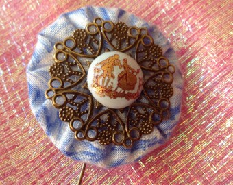"Yoyo" blue flower PIN or brooch