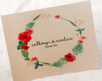 Boho Thank You Card Set of 5 // Rustic Thank You Cards // Thank You Note Cards // Blank Card Set // Wedding Thank You Cards // Floral Cards