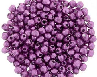 50 count 2mm Firepolish PINK YARROW SATURATED Metallic