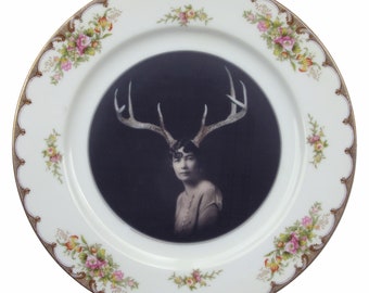 Deer Liza - Altered Vintage Plate 9"