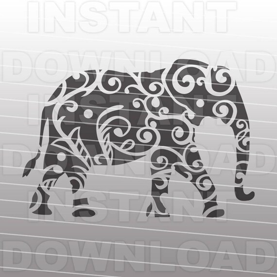 Download Fancy Flourish Elephant SVG FileAfrican Elephant Floral Swirl