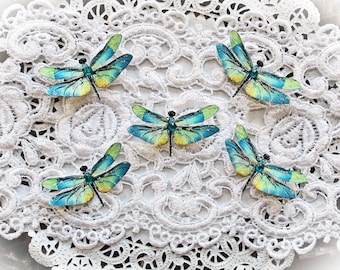 Reneabouquets Tiny Treasures Handcrafted Premium Paper Dragonfly Set- Mystic Topaz Dragonflies