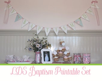 LDS Baptism Printable Party Set, Pink and Gray, Girls Baptism, Chews the Right, CTR, Choose the Right, Floral Baptism Prints