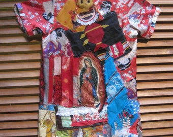 my bonny: WARRIOR GEISHA WOMAN - Patchwork Kimono Couture -Altered Asian Vintage Linens Fabric Collage -Wearable Folk Art