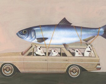 Plovers, heading home. Limited edition collage print by Vivienne Strauss.