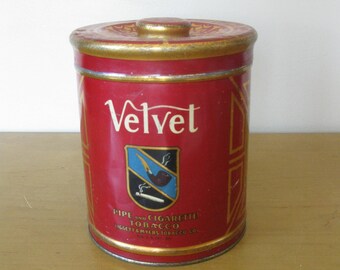 Vintage VELVET tobacco tin -pipe and cigarette-with lid- Liggett & Myers -smoking colllectible- tobacciana -tobacco can -vintage advertising
