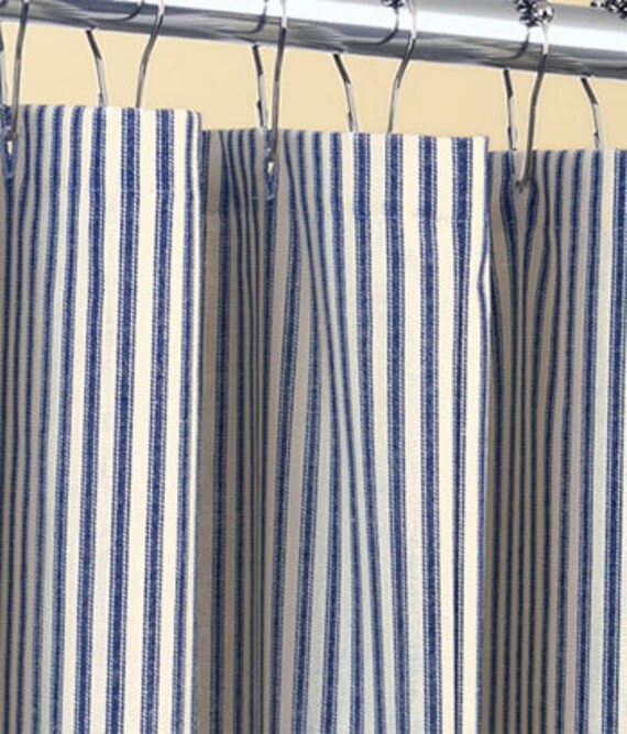 Classic Ticking Stripe Shower Curtain Navy Blue And Ivory
