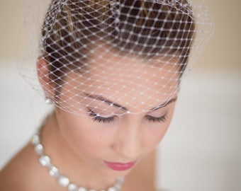 Birdcage Veil Blusher Wedding Veil with Rhinestones Ready to Ship in Ivory