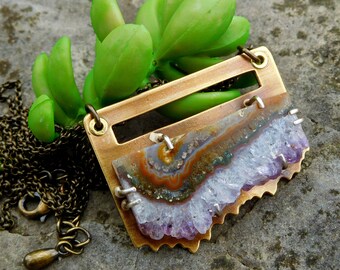 Amethyst Slice necklace | amethyst geode necklace | artisan metalwork | amethyst crystal | Raw amethyst pendant | natural amethyst necklace