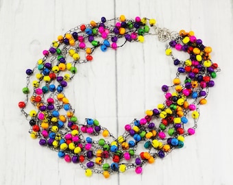 Eco friendly wooden necklace wooden bead necklace bib necklace boho necklace colorful necklace summer necklace mosaic jewelry eco necklace