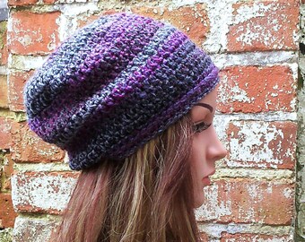 Colorful crochet beanie , Women's beanie hat . Slouch beanie . Crochet hat .