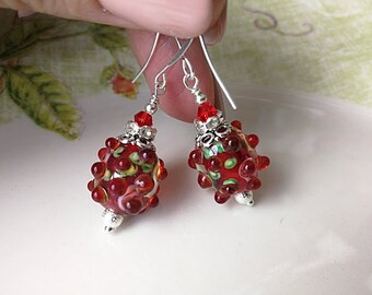 Red Earrings Red Polka Dot Earrings Fun Earrings Polka Dot Jewelry Red Polka Dot Jewelry Polka Dot Holiday Earrings Lampwork Earrings