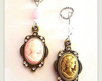 Hearing Aid Charms: Vintage Style Cameos with Czech Glass Accent Beads!