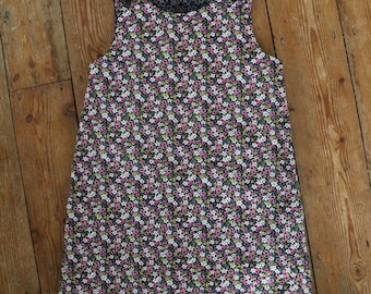 Hand-made-Girls reversible Rosie pinafore dress - Black floral - 4-5yrs
