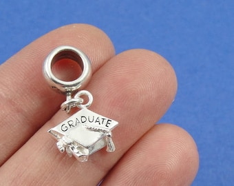 Graduation Cap European Dangle Bead Charm - Sterling Silver Graduation Charm for European Bracelet