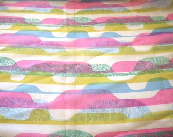Abstract Mod Sheer Curtain Fabric by Primcot 1960s 1970s Pink Green Blue Synthetic 4 Yards