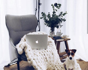 Chunky Knit Blanket. Super Merino Wool, Super Chunky Knits, Chunky Blanket,Knit Throw Blanket,Lana Gigante,Arm knit
