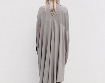 Modal dress | Long khaki dress | olive colour dress | Layered shirtdress | Long shirtdress | khaki modal dress | Minimalist dress