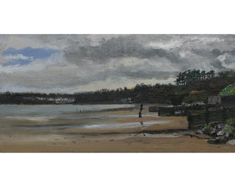 Amroth, Wales, small original oil painting, 12 x 24 cm