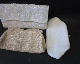 3 vintage CLUTCH BEADED clutch BAGS - -pearl clutch purse
