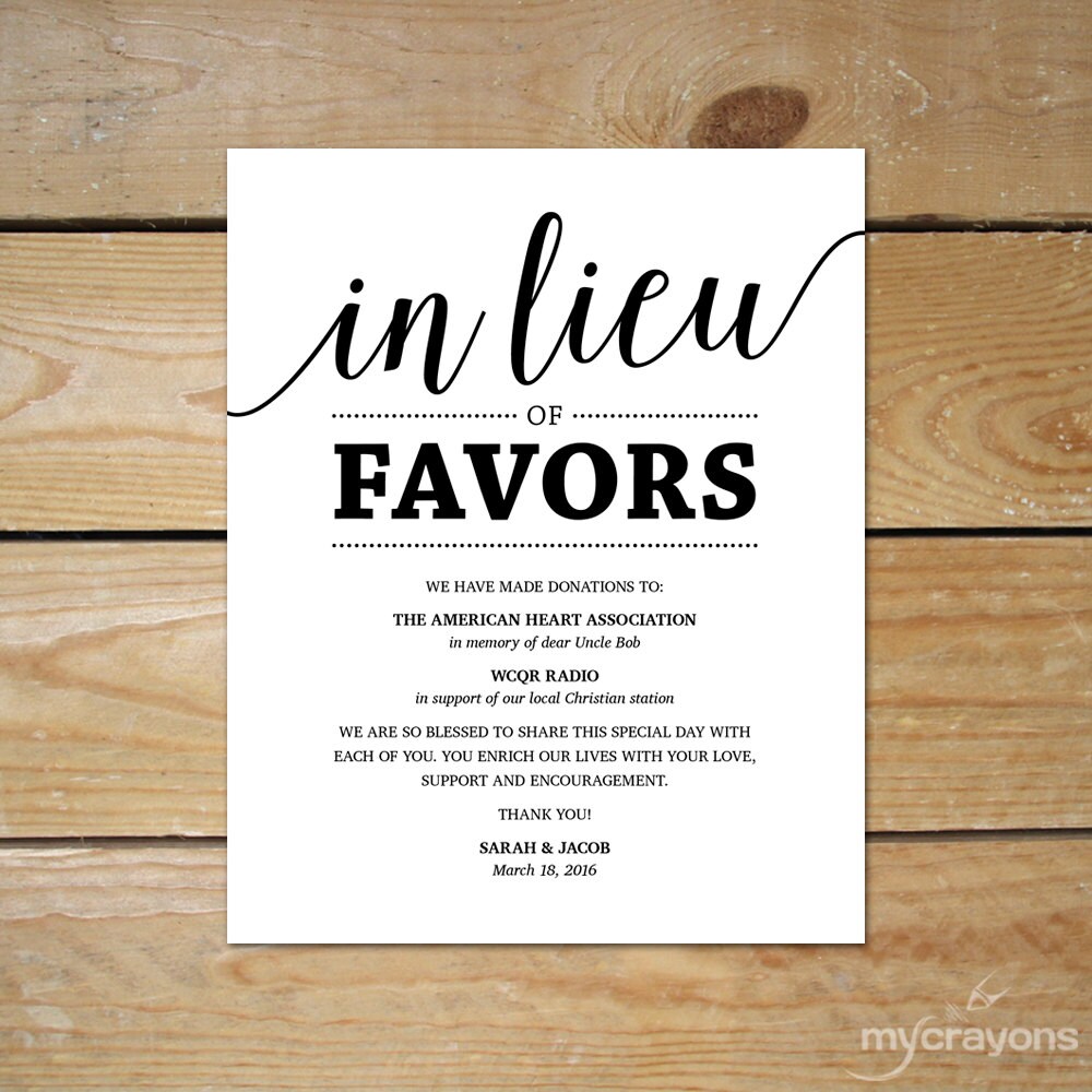 Wedding Donation Sign // In Lieu of Favors Sign Printable