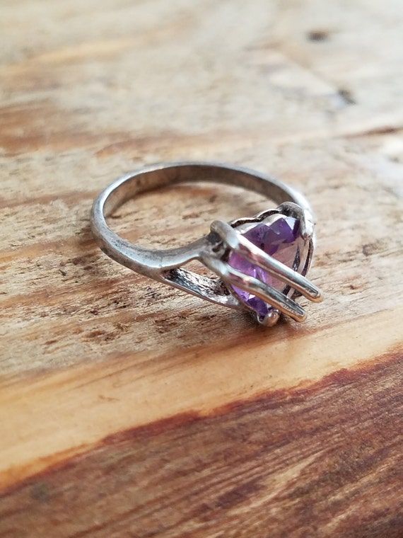 Sterling Silver amethyst ring heart shaped amethyst ring Size