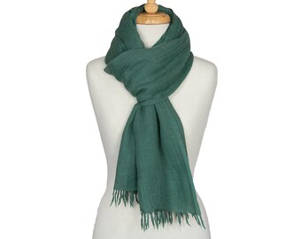 Angora wool scarf hand spun and hand woven in jade