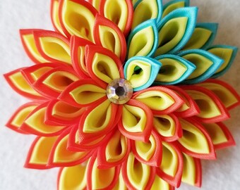 Kanzashi Flower Pin - Flower Pin - Flower Brooch - Brooch - Orange and Yellow Flower Pin - Flower Pin