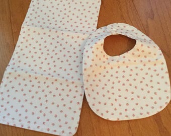 Matching Bib and Burp Cloth with lots of tiny Pink Flowers