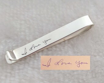 Custom Handwriting Tie Clip, Father of Bride Tie Clip, Memorial Signature Tie Bar, Handwritten Hidden Message Tie Clip,Handwritten Tie Tack