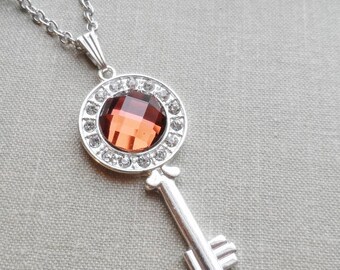 75% Off Sale Persimmon Faceted Glass Key Necklace