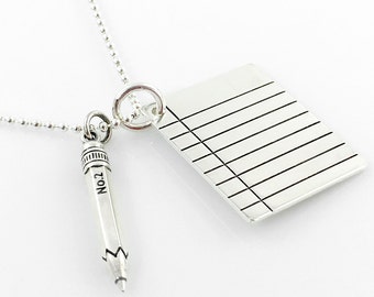 Pencil and Binder Paper Necklace - stationery lover - geekery
