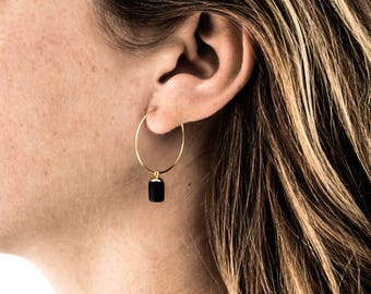 Gold Hoop Earrings - Tiny Weight Charm