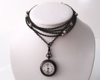 Antique 66-Inch Gunmetal Chain With Antique Gunmetal Watch