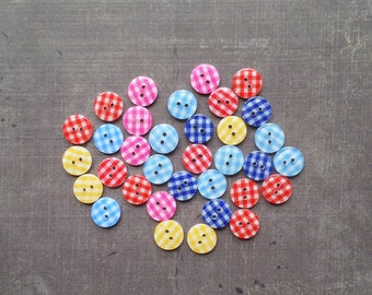 40 buttons multicolored checked gingham 1,2 cm