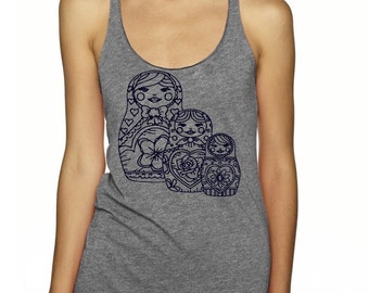 Nesting Dolls Tank Top Womens Cute Shirts Ladies Clothing Exercise Tops Active shirts for the gym Russian Stacking Doll Top
