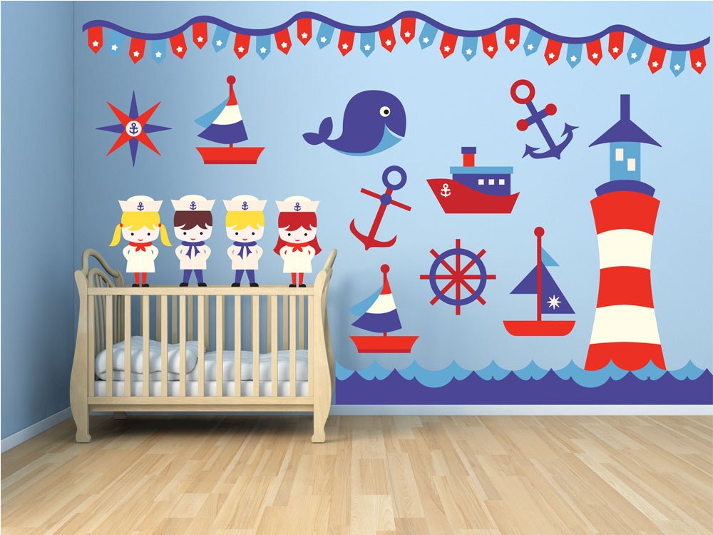 Nautical Nursery Wall Decals Ocean Wall Decals Sailboat