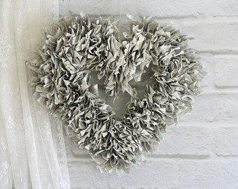 Handmade Vintage Dictionary Book Page Wreath Open Heart Shaped 17"