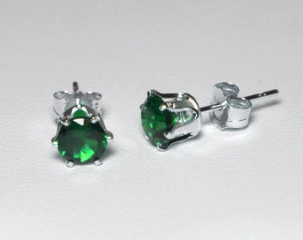 Green Emerald Earrings Sterling Silver / Silver Emerald Stud Earrings