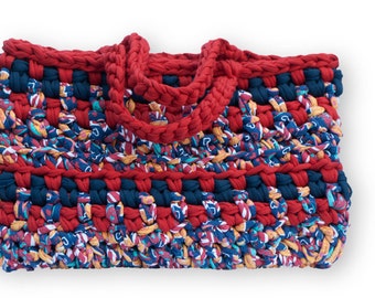 Handbag - Shoulder bag - Knitted bag - Trapilho cotton ribbon hook bag - Women bag - Shopping bag - Basket