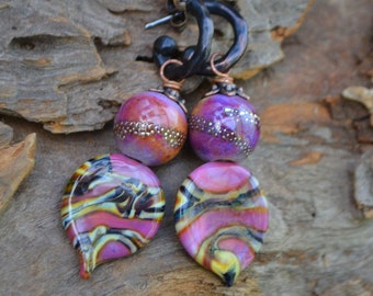 Mauve Lampwork Glass Headpin and Bead earrings
