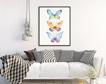 Butterflies Wall Art - Butterfly Printable - Watercolor Butterfly Art - Shabby Chic Wall Decor - Printable Butterfly Art - Shabby Chic Decor