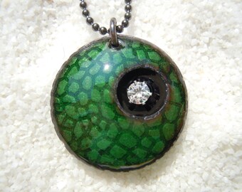 Enamel Jewelry, Enamel Necklace, Enamel Pendant, Copper Enamel