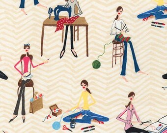 From Robert Kaufman, "The Girls" by The T Company, Chevron crafty girls, yard