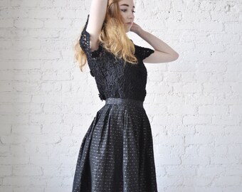Vivian skirt • vintage 1950s gathered skirt • black taffeta 50s full skirt