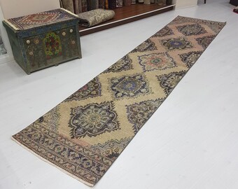 3'x13' OUSHAK RUNNER, Hallway Runner Rug Turkish Runner Oushak Runner Rug,Vintage Runner Turkish Oushak Runner Vintage Rug Runner Home Decor